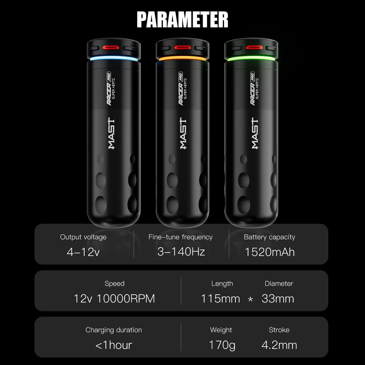 Mast Racer Pro Roosa Juhtmevaba Tätoveerimispulk 4,2 mm Joonistus
