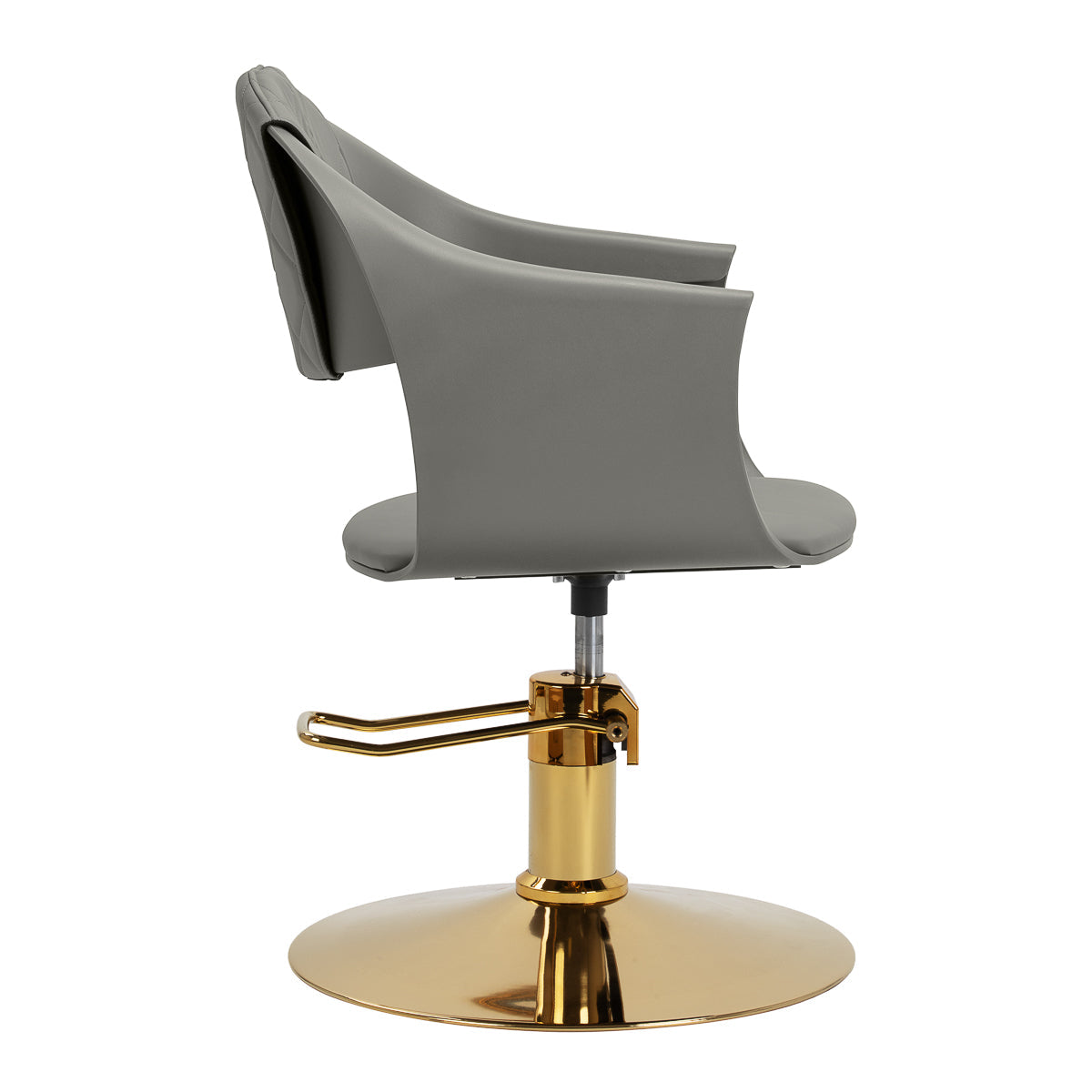 Gray Halo hairdressing chair by HAIR SYSTEM with padded seat and backrest, designed for salon styling and client comfort.