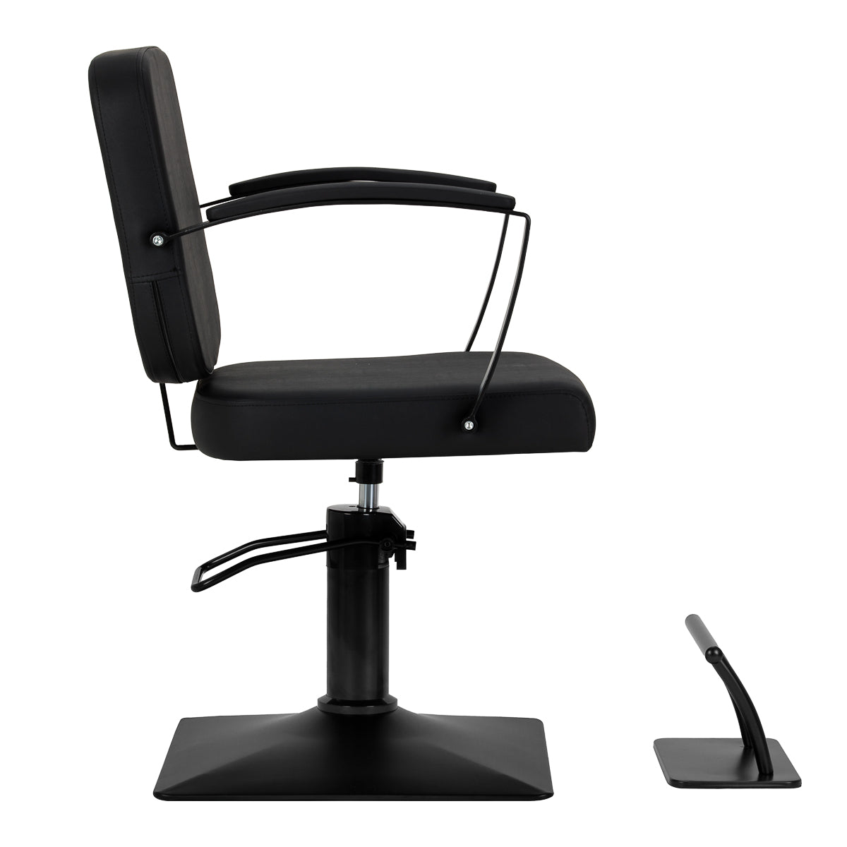 Black Hair System Edge hairdressing chair with padded seat and adjustable height, designed for salon styling and comfort.