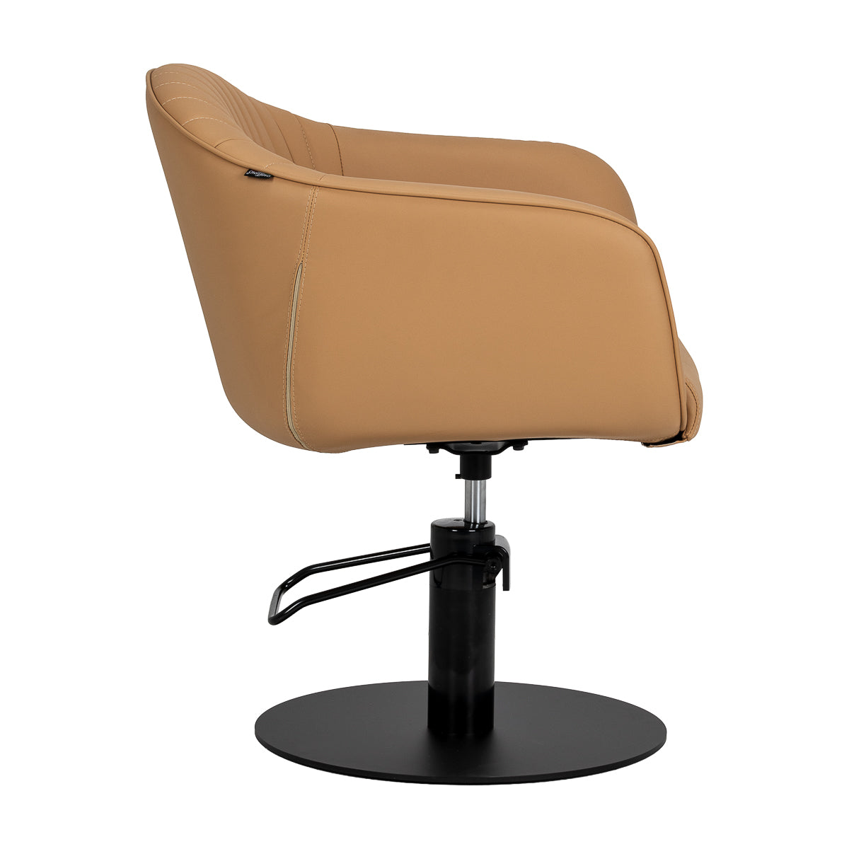 Caramel salon chair with hydraulic lift and ergonomic armrests