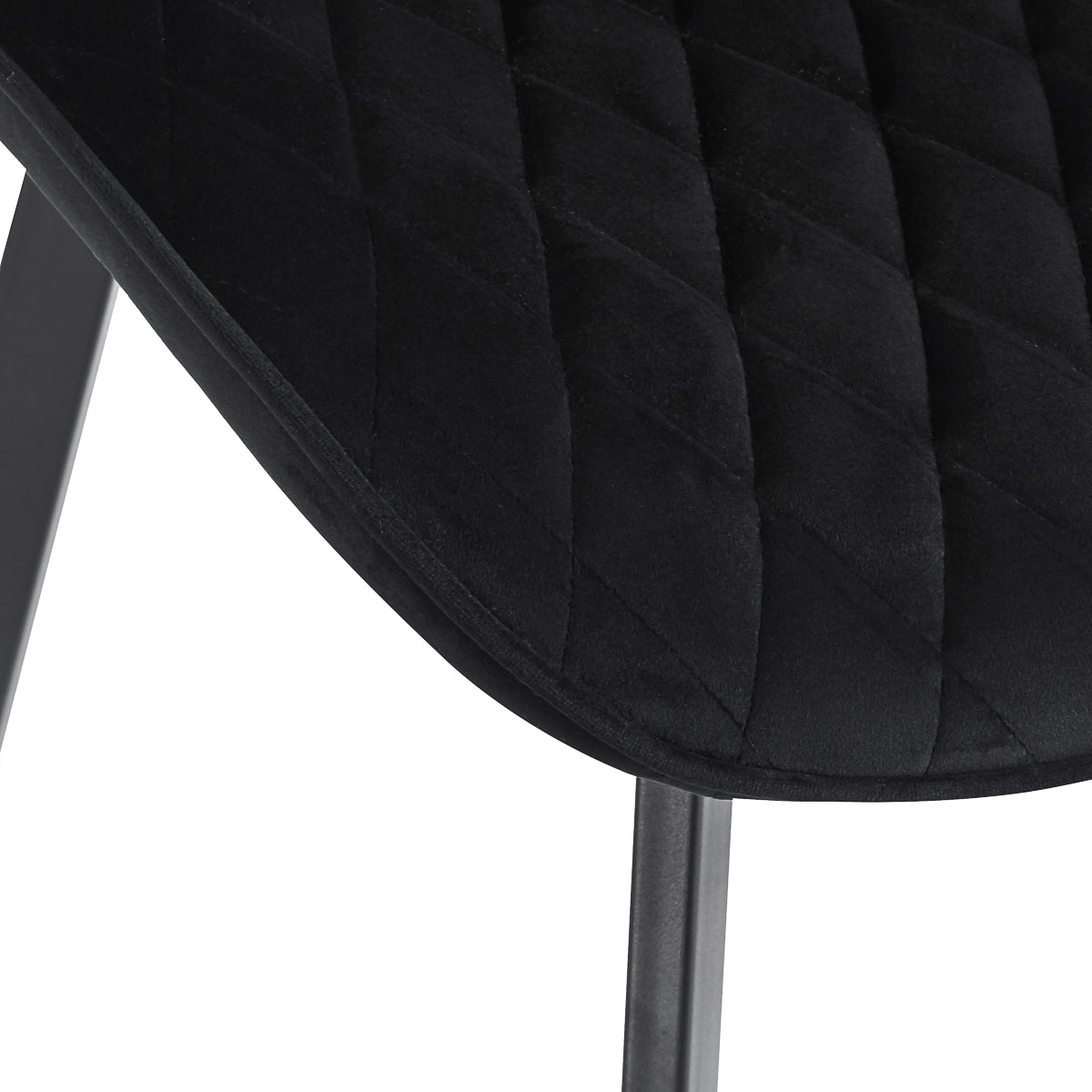 4RICO Vetro black velour chair with stitched backrest and black metal legs