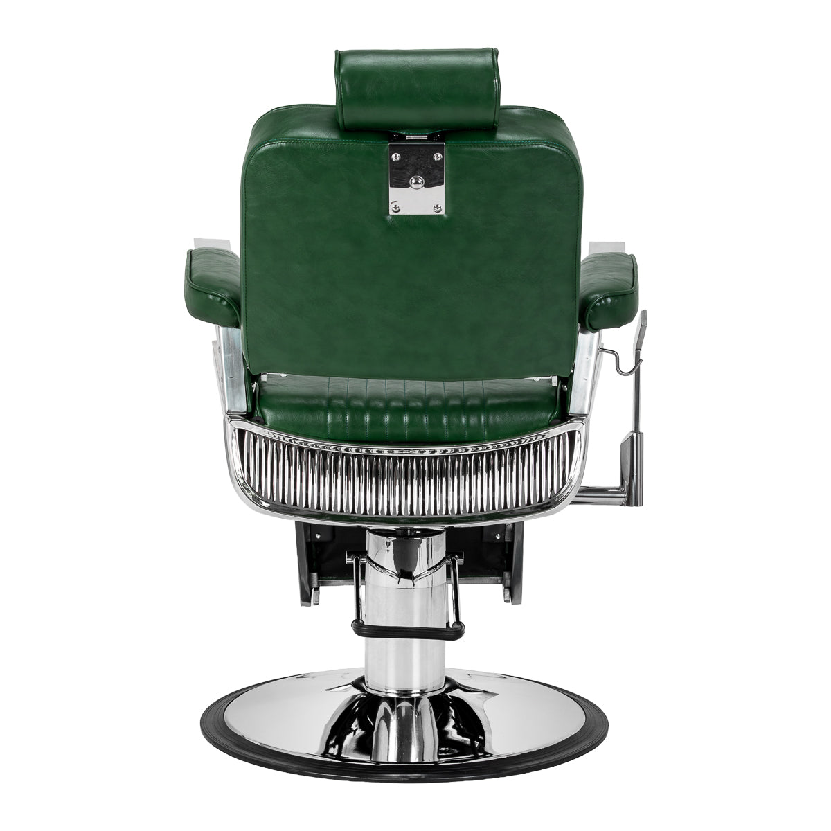 Green Gabbiano Royal X barber chair with padded armrests and adjustable headrest, designed for professional barbershop use.