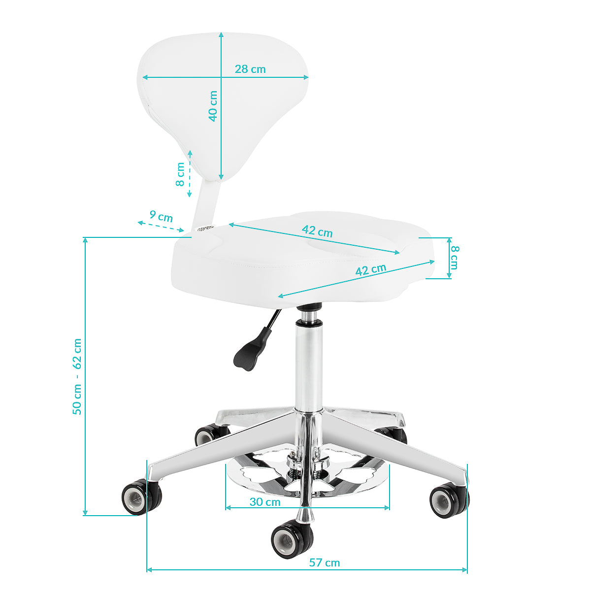 Azzurro 156-F professional salon stool – detailed dimensions