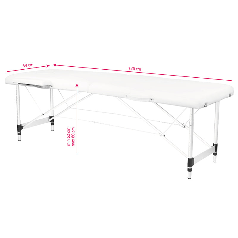 2-section aluminum folding massage table, comfort, white - BVShop