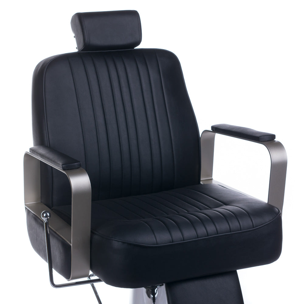 Black Barber Chair HOMER BH-31237 by Beauty System with padded seat and adjustable backrest for salon styling.