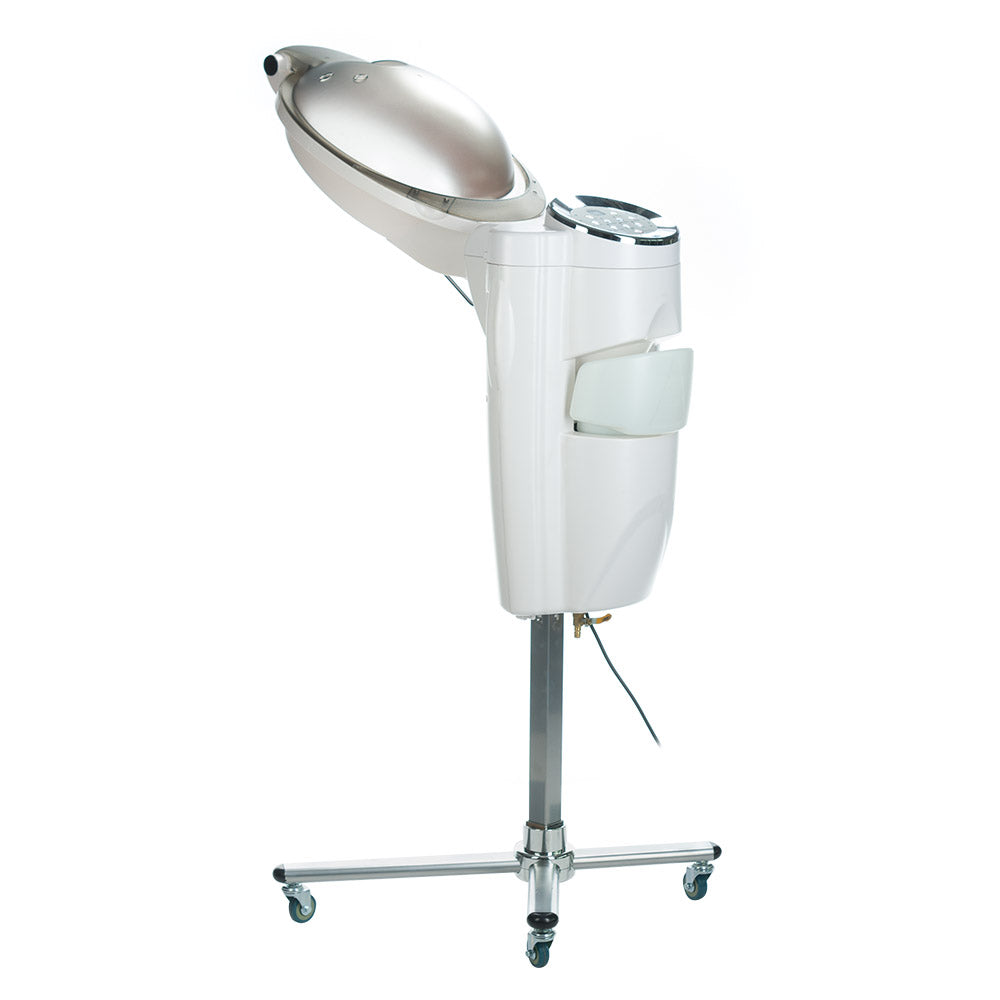 White ozone sauna on stand by Beauty System, BB-007R2 model, showing the sleek design and control panel.