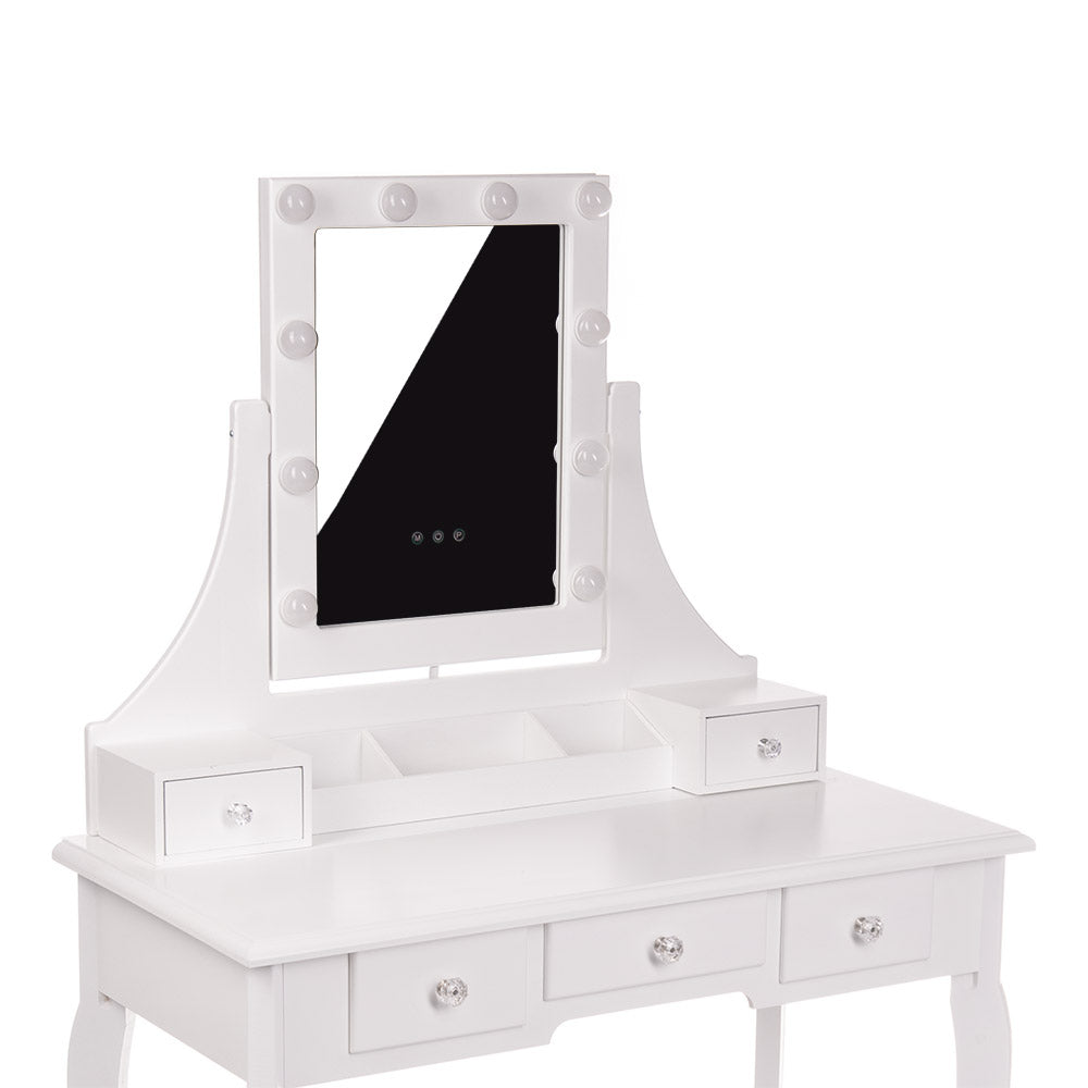 White MONICA vanity table with LED mirror + stool - BVShop