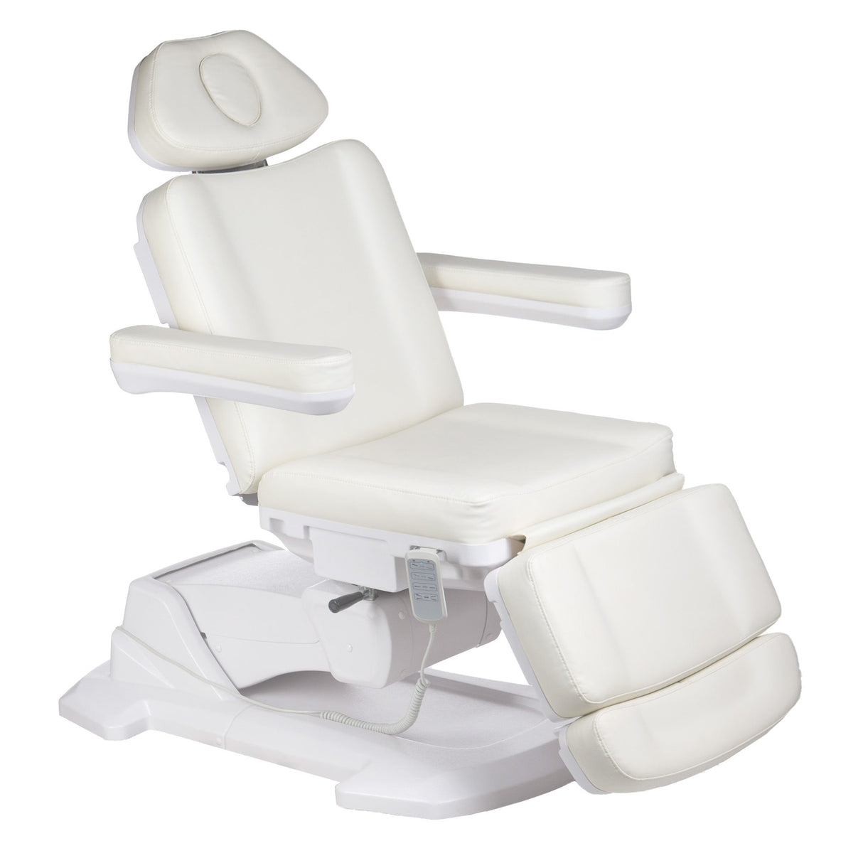 White electric beauty chair BR-6686A by Beauty System, showcasing padded upholstery and adjustable features for salon use.