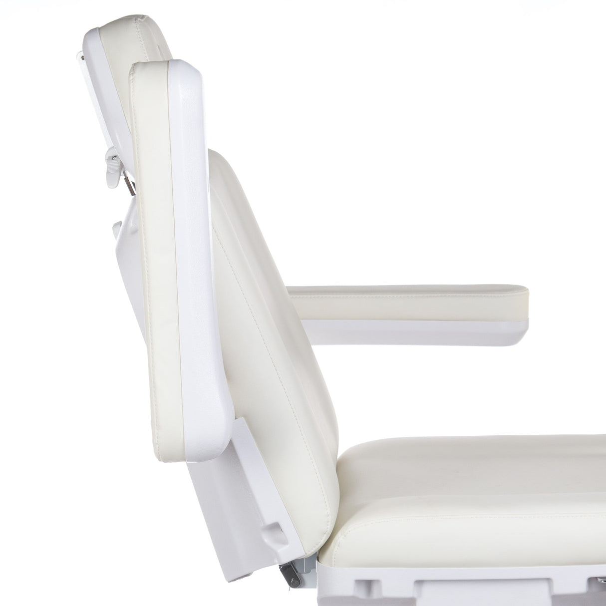 Electric beauty chair BR-6686A by Beauty System in white, featuring adjustable headrest and armrests for professional cosmetic treatments.