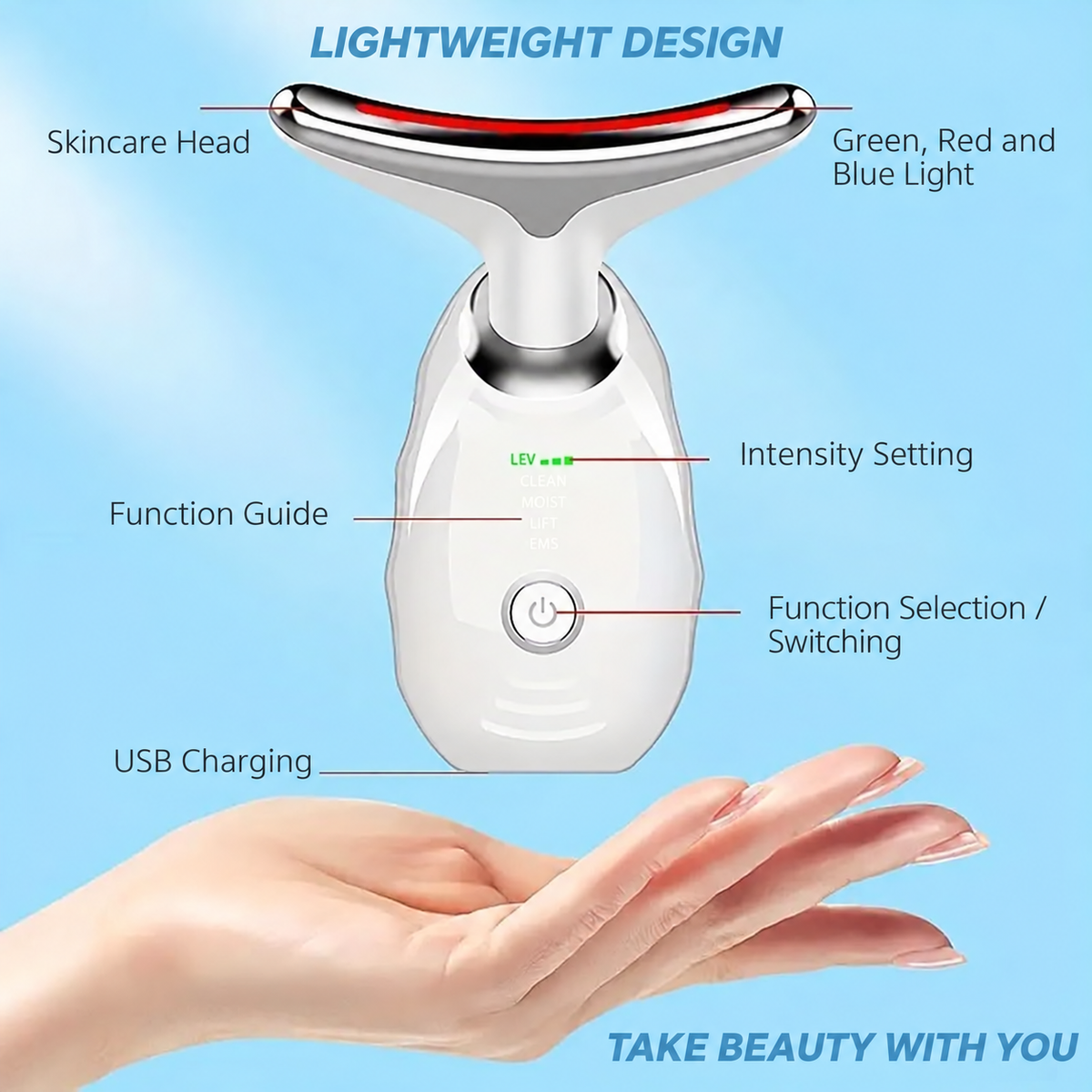 Eshomey LED face massager with 7 light color settings