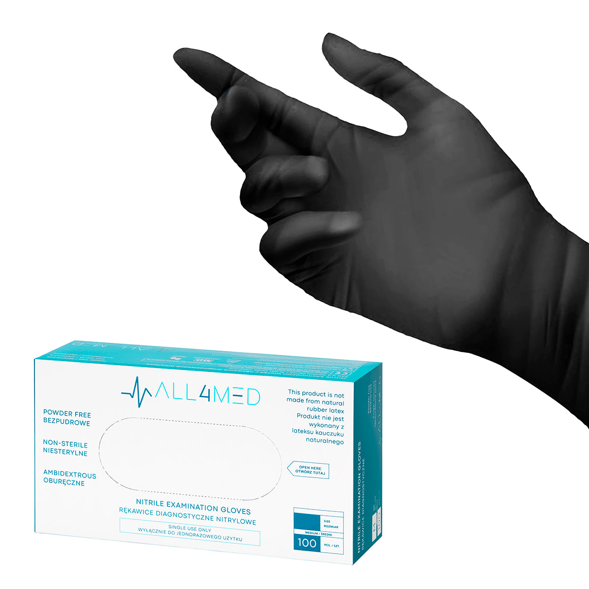 All4med disposable diagnostic nitrile gloves black XS 10x100 pieces - BVShop
