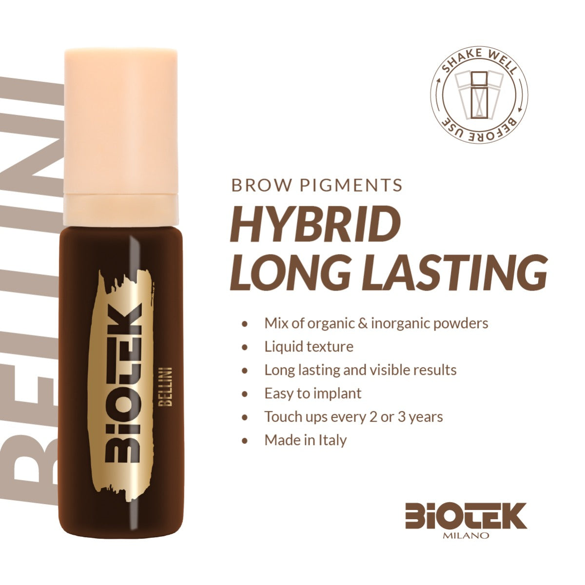 Biotek Bellini Pigment 15ml bottle with label, showcasing vibrant cosmetic pigment for makeup or artistic use.