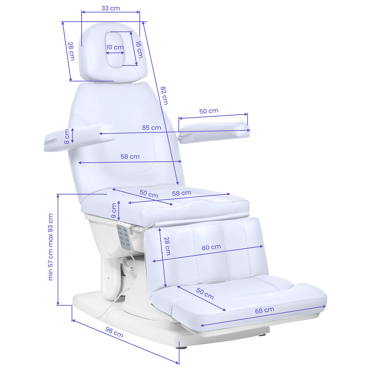 Kate electric podiatry chair, 4 actuators, cool white - BVShop
