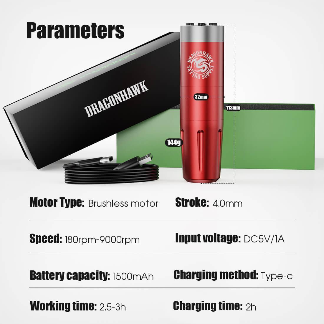 Mast Dragonhawk X8 Wireless Tattoo Machine Pen Black - BVShop