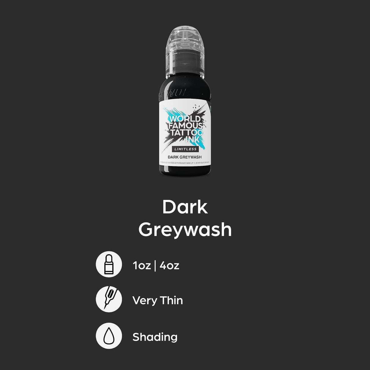World Famous Limitless Tattoo Ink Dark Greywash - BVShop