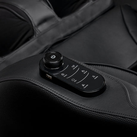 Black Sakura 3D Sakura Maximus 809 massage chair with padded upholstery and built-in control panel, designed for full-body relaxation.