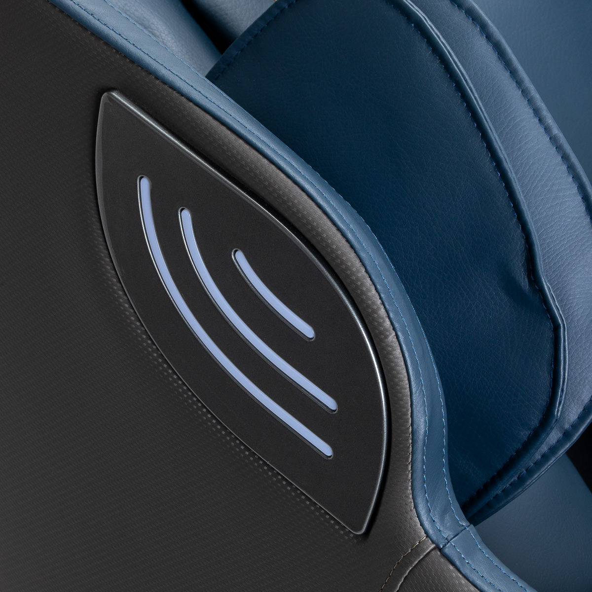 Sakura 3D Sakura Maximus 809 massage chair in grey-blue with padded armrests and control panel, designed for full-body relaxation.