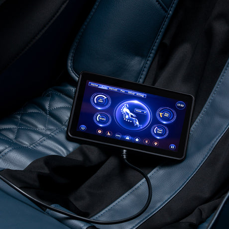 Grey-blue Sakura 3D Maximus massage chair from Sakura Massage Furniture, showcasing its sleek design and ergonomic features.
