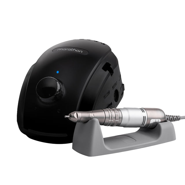Saeyang Marathon 3 Champion nail drill in black with H200 handpiece, professional electric nail drill for salon use.