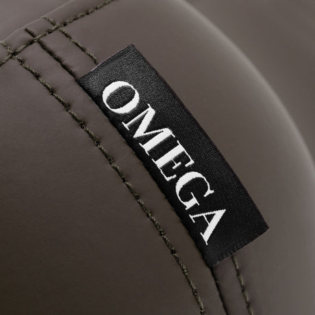 Omega Supremo swivel stool in brown leather with a metal base and adjustable height for modern seating comfort.