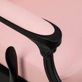 Pink barber chair with black base, GABBIANO Gabbiano President model, featuring plush upholstery and adjustable height.