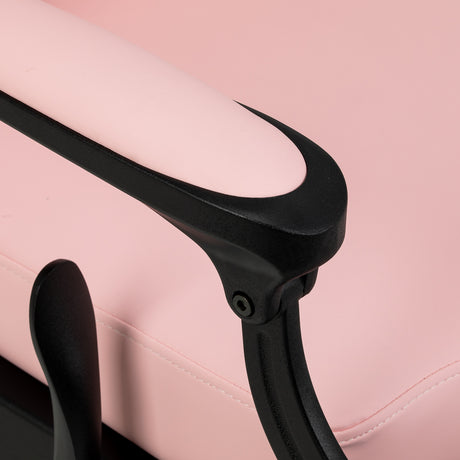 Pink barber chair with black base, GABBIANO Gabbiano President model, featuring plush upholstery and adjustable height.