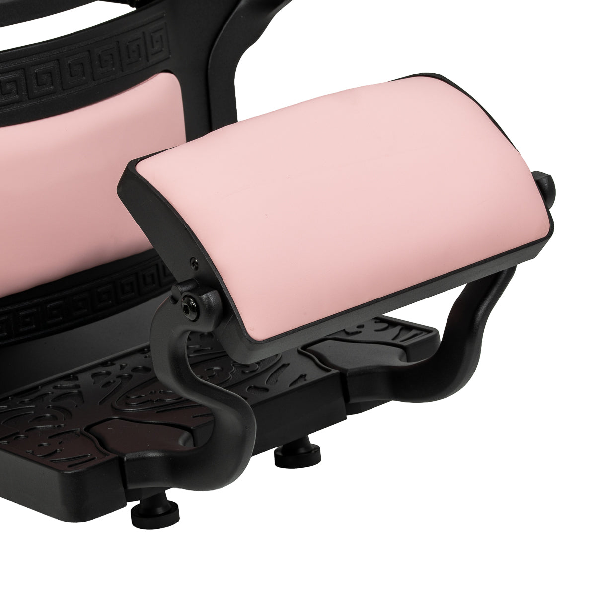 Pink Gabbiano President barber chair with black base and padded armrests, designed for professional salon use.