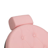 Pink barber chair with black base, GABBIANO Gabbiano President model, featuring plush upholstery and adjustable height.
