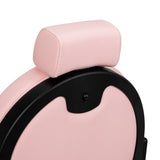 Pink barber chair with black base and armrests, Gabbiano President model, featuring plush upholstery and modern design.
