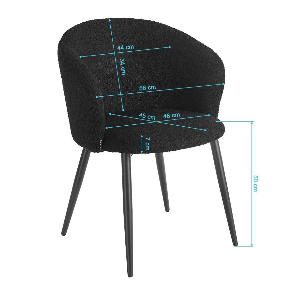 4RICO Asola black sherpa chair with rounded backrest and black metal legs
