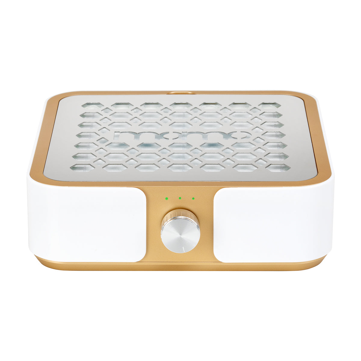 MOMO Dust Absorber P30 60W in white and gold finish, with sleek design and air filter components visible.