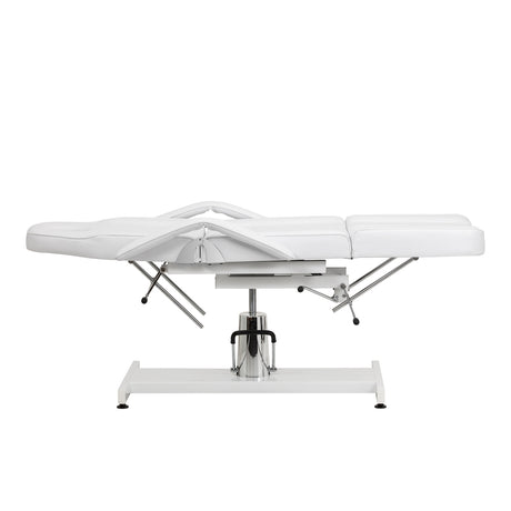 White salon chair with hydraulic height adjustment
