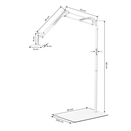 GLOW reguleeritav UV/LED-pediküürilambi alus – Valge; mõõtjoonis, alus 33 × 20,5 cm