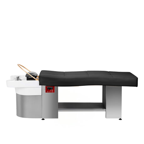 Gabbiano Head Spa 017 black hair washing bed with padded cushion and adjustable headrest for comfortable hair washing.