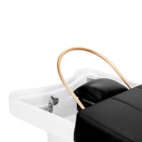 Gabbiano Head Spa 017 black hair washing bed with padded cushion and water basin for comfortable hair washing.