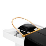 Gabbiano Head Spa 017 black hair washing bed with padded cushion and adjustable headrest for comfortable hair treatments.