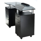 Beauty System manicure table with hood BD-3453P in black, featuring a sleek design and workspace for professional nail care.