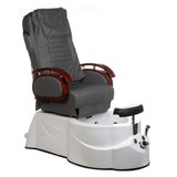 Gray pedicure armchair with massage features from Beauty System, designed for comfortable foot treatments.
