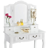 EMMA White Vanity Table with 3 Mirrors, 4 Drawers & Stool - BVShop