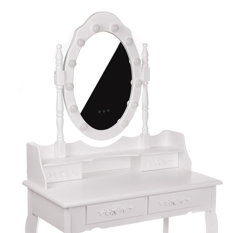 White NINA Dressing Table with LED Mirror + Stool - BVShop
