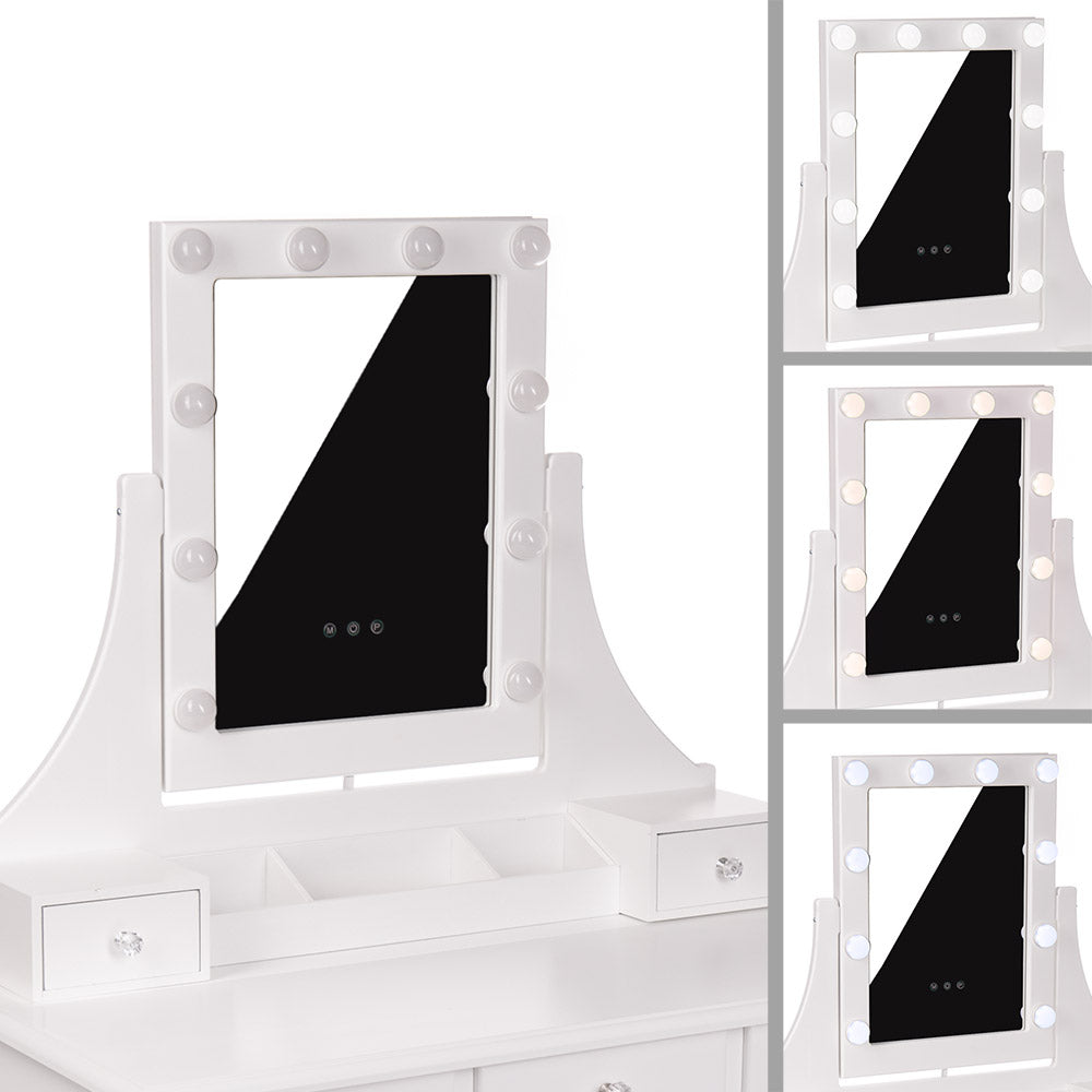 Toaletka biała MONICA lustro LED + taboret - BVShop