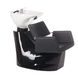 Black Vito BH-8022 Hair Wash Station by Beauty System with sink, faucet, and adjustable chair for salon hair washing.