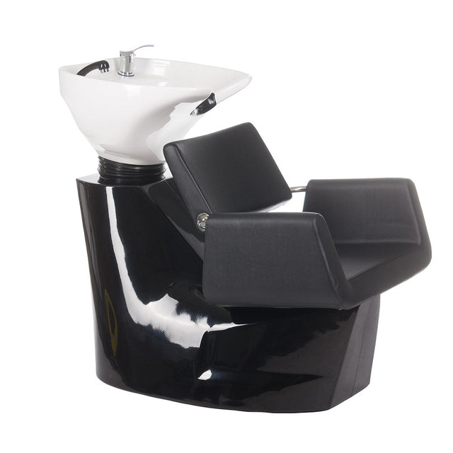 Black Vito BH-8022 Hair Wash Station by Beauty System with sink, faucet, and adjustable chair for salon hair washing.