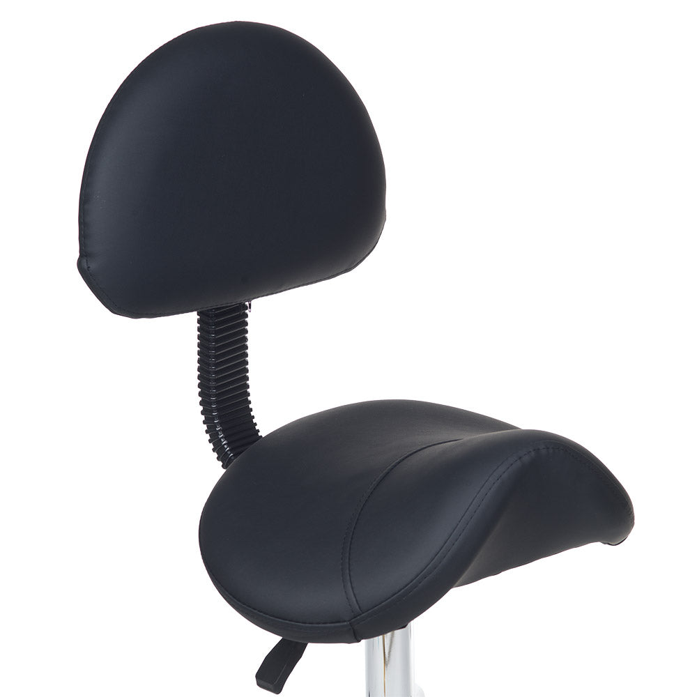 Black cosmetic stool by Beauty System with padded seat and adjustable height for salon or beauty treatment use.