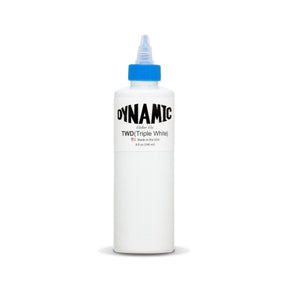 Dynamic Triple White hair treatment in 8oz bottle, featuring a sleek white design and easy-to-use pump for healthy hair care.