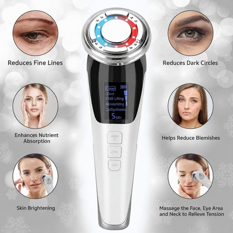 Hot and cold LED facial massager with EMS and ultrasonic functions