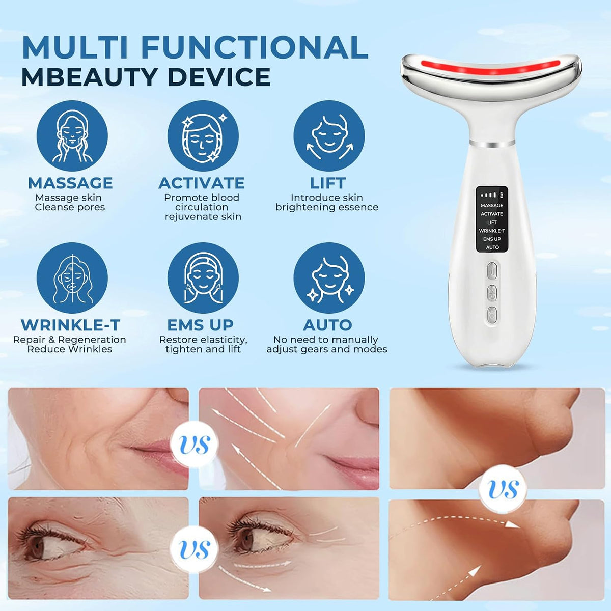 Focenat facial massager with 7 color LED light modes