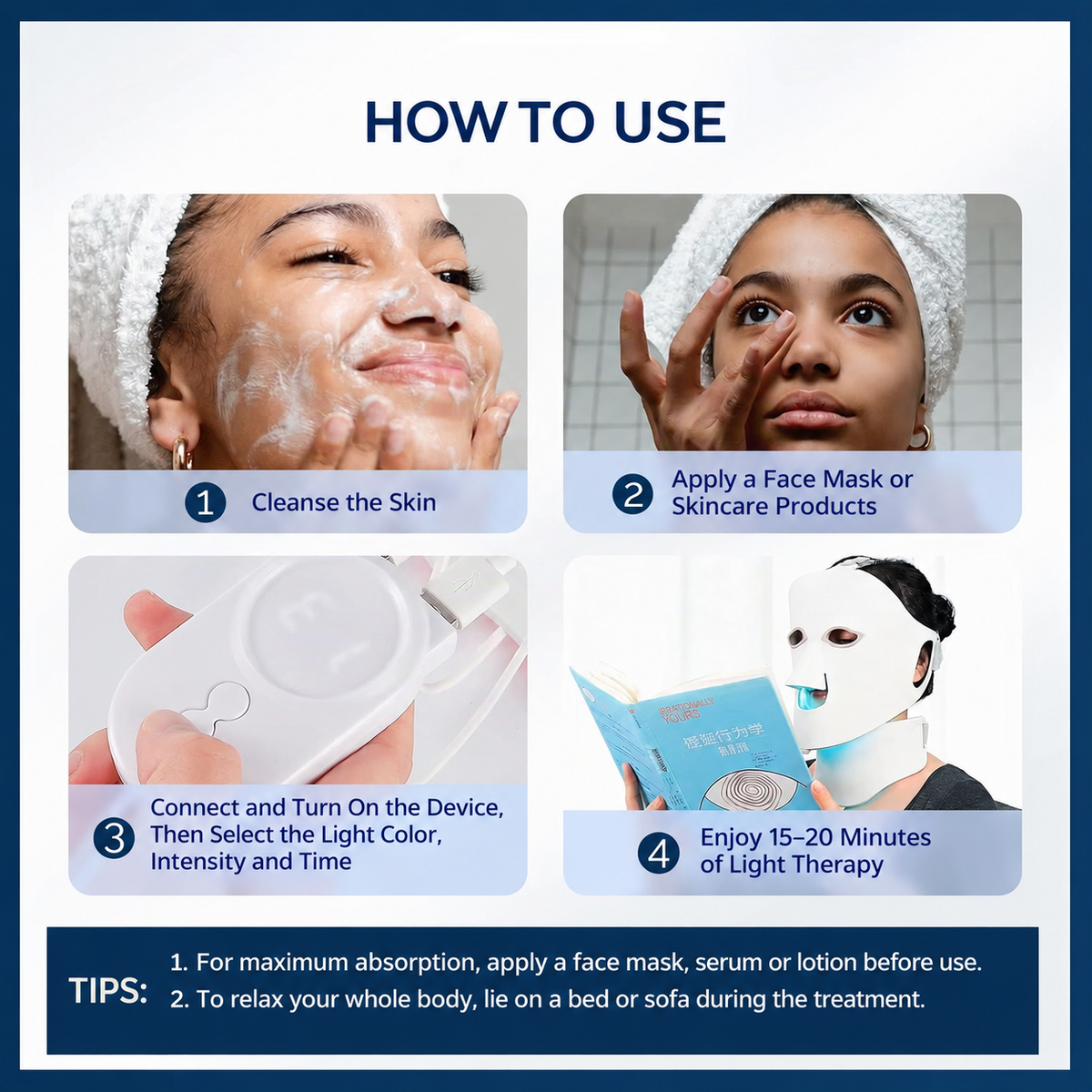IeBilif soft silicone LED face mask with 7 light color modes