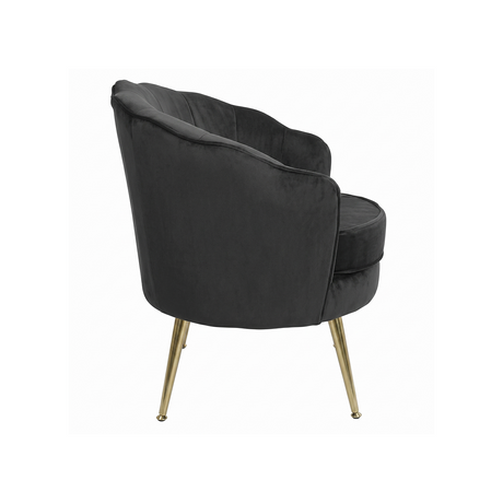 Black armchair with gold legs on a white background