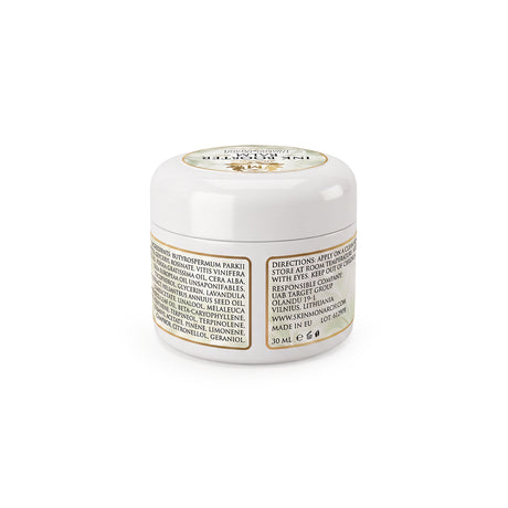Skin Monarch Ink Booster Balm 30ml, tagakülje etikett koostisosade ja kasutusjuhistega